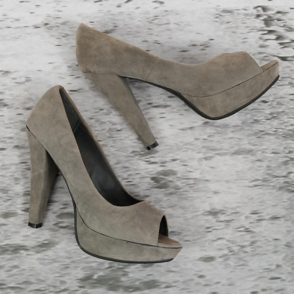 DOLLHOUSE Suede Peep Toe Heels 10p